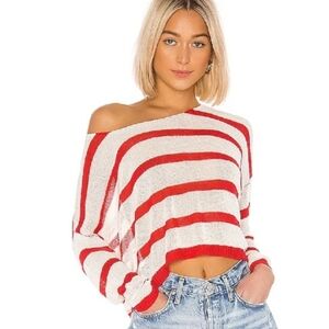 Superdown Adriana Knit Sweater Red White Stripe Size Small